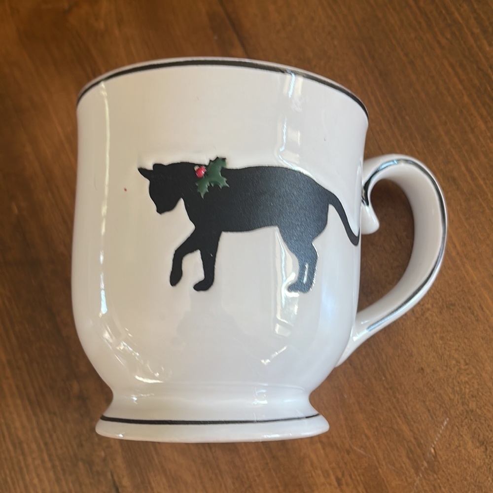 Cat Coffee Mug. Christmas Mug. Stoneware. Black Cat with Holly. Big Mug.